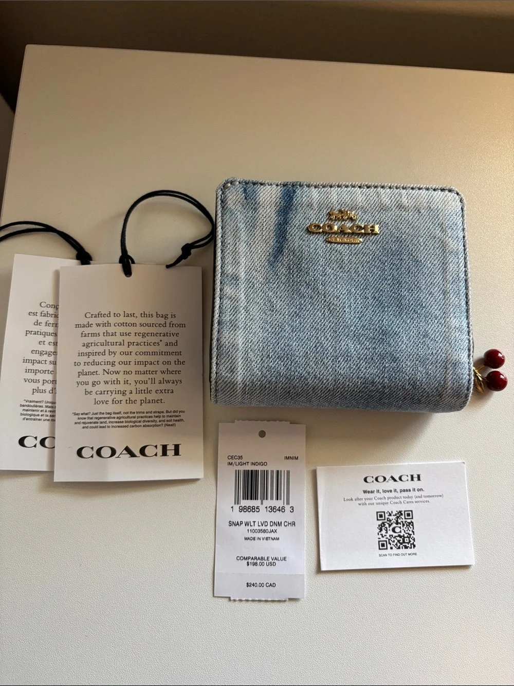 Coach Outlet Snap Wallet In Loved Denim With Charm